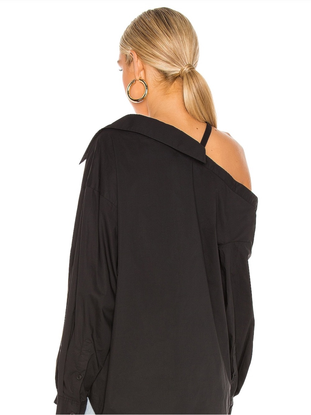 L'Academie Black Off-Shoulder Button-Down Blouse - Picture 3 of 8